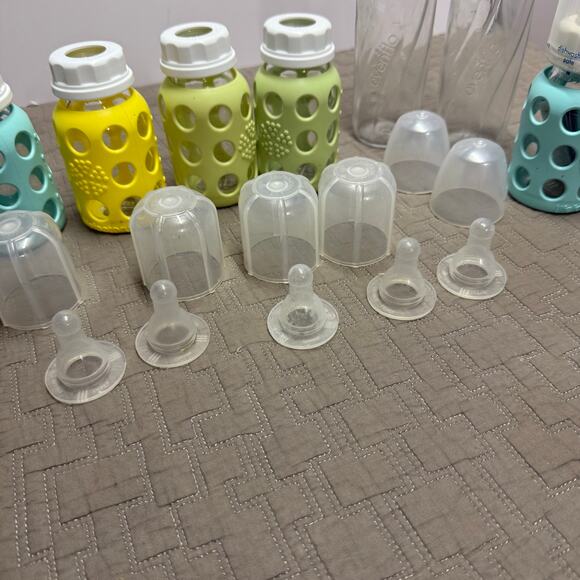 Lot 5 LifeFactory Glass Baby Bottles 2 Evenflo Size 1 Nipples Silicone Sleeves - Picture 2 of 8